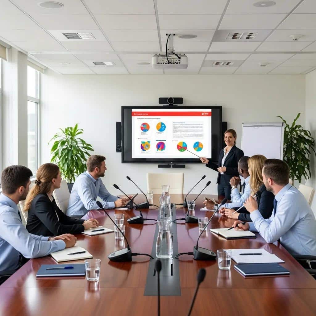 Modern corporate meeting room with advanced AV technology for effective presentations