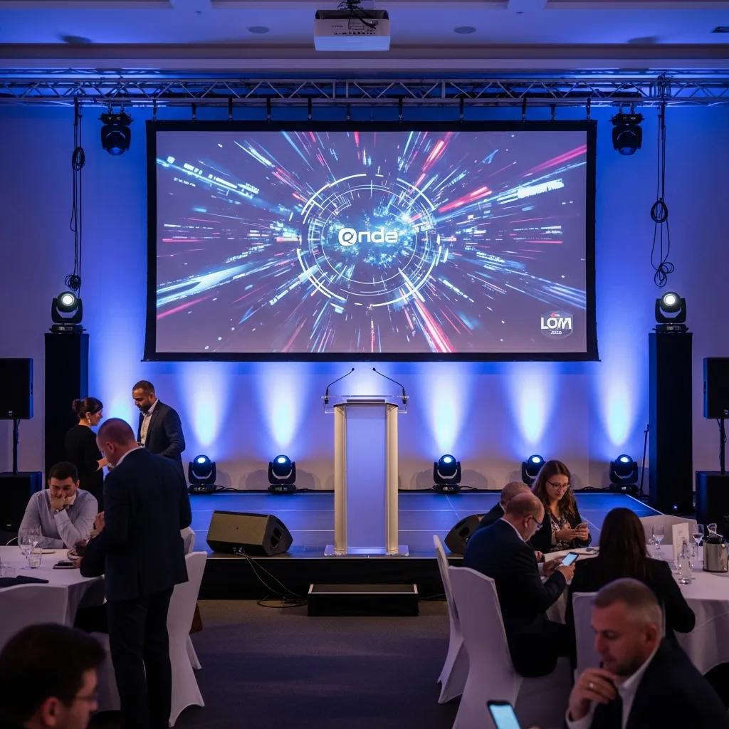 Modern corporate event setup featuring high-quality audio visual equipment