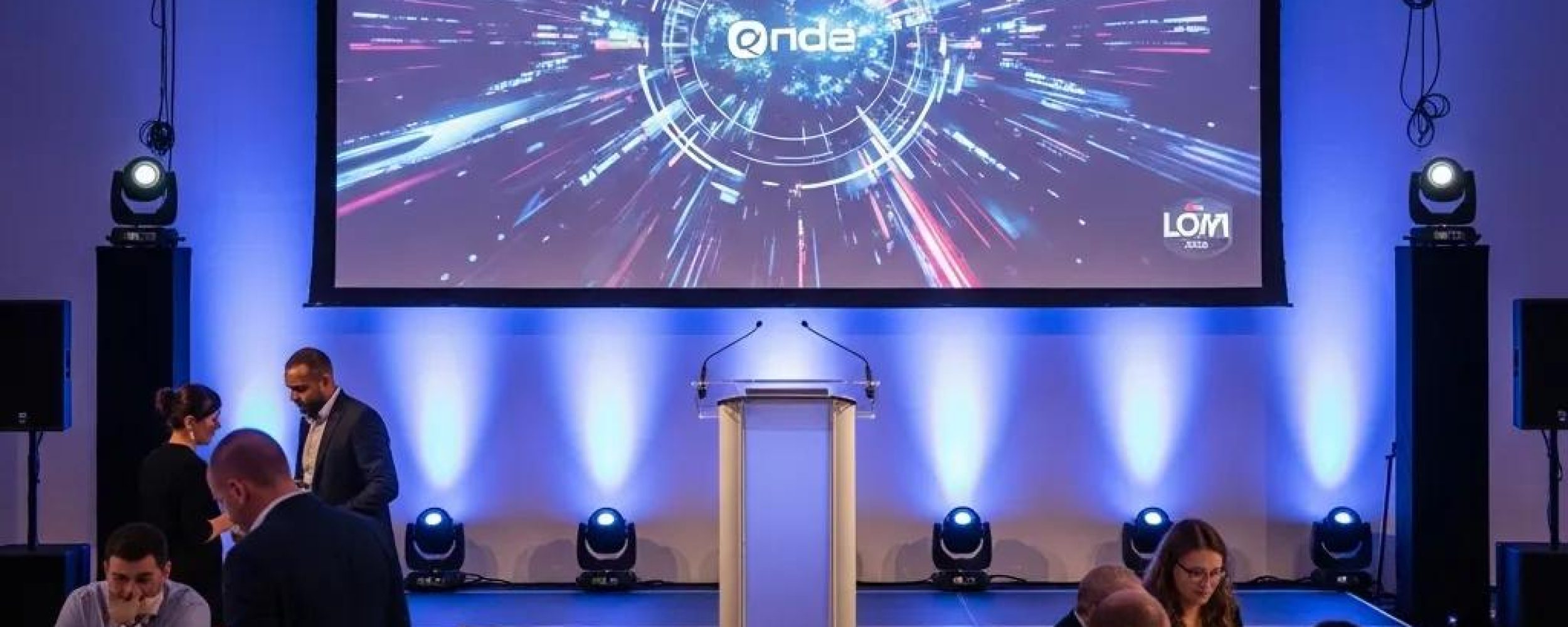 Modern corporate event setup featuring high-quality audio visual equipment