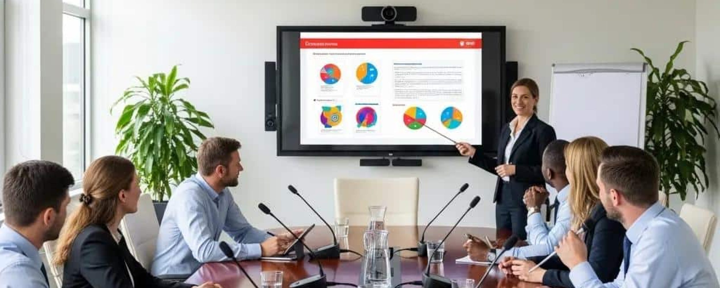 Modern corporate meeting room with advanced AV technology for effective presentations